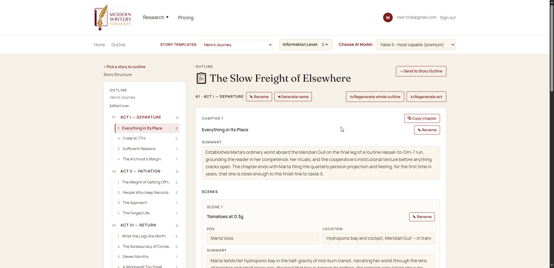 Outline Builder with an act, chapter, and scene breakdown
